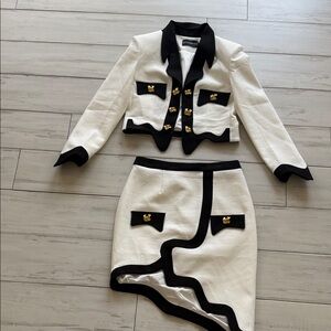 Chic White and Black Skirt Set with Gold Accents